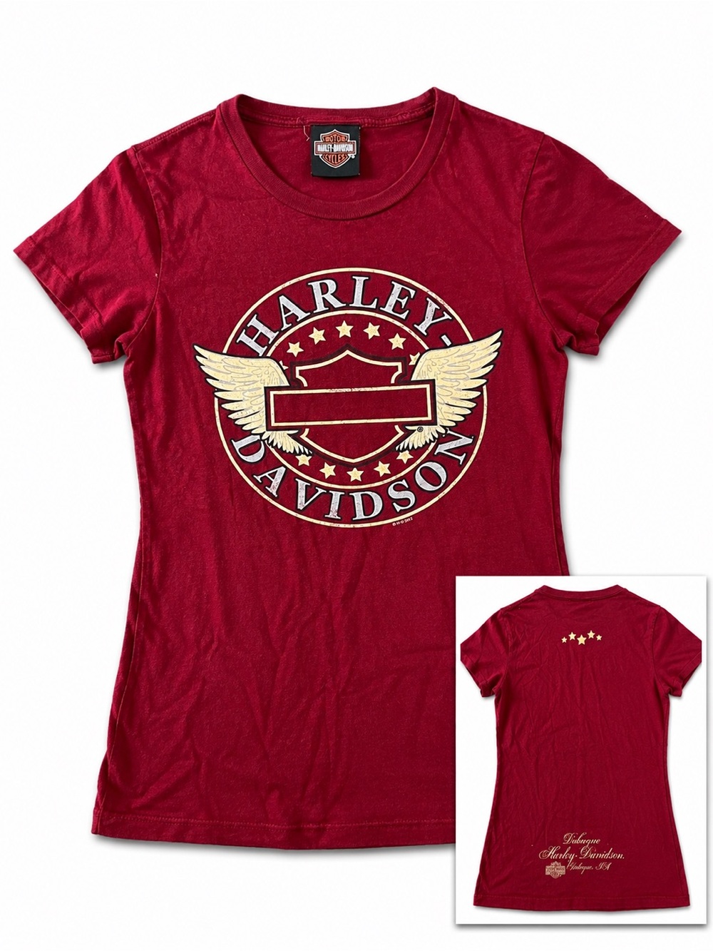 Harley-Davidson Burgundy Graphic Tee Women’s Small Y2K Moto Biker Shirt